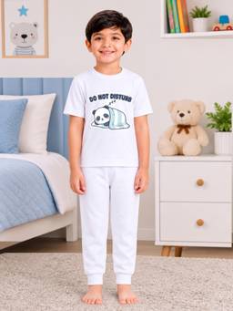 Palgrave - Cotton Animal Graphic T-Shirt And Joggers White