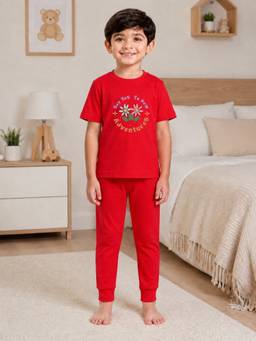 Palgrave - Cotton Text Graphic T-Shirt And Joggers Red