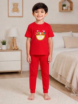 Palgrave - Cotton Graphic T-Shirt And Joggers Red