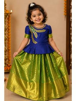 TotzTouch - Baby Girls Traditional Embroidered Jacquard Weave Ethnic Wear Lehenga Choli
