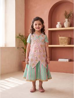 EXCLUSIVE FROM JAIPUR - Leheriya Dress With Georgette Gota Work Jacket