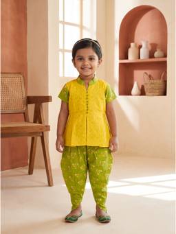 EXCLUSIVE FROM JAIPUR - Yellow Peplum Top With Dhoti