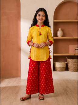 EXCLUSIVE FROM JAIPUR - Yellow Kurta With Red Palazzo