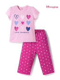 Honeyhap - Premium Cotton Capri With Bio Finish T-Shirt Pink