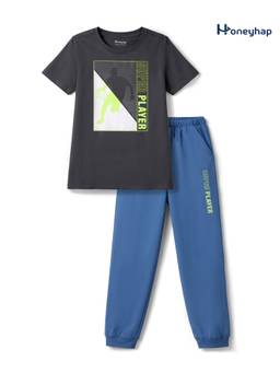 Honeyhap - Premium Cotton Joggers With T-Shirt Grey
