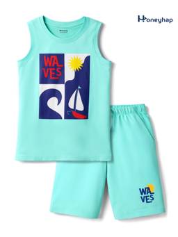 Honeyhap - Premium Cotton Shorts With Bio Finish T-Shirt Blue