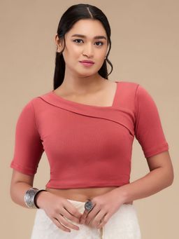 SALWAR STUDIO - Cotton Lycra Stretchable Non Padded Saree Mauve Blouse