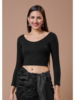 SALWAR STUDIO - Cotton Lycra Round Neck Non Padded Saree Black Blouse