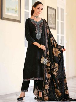 Stylee LIFESTYLE - Black Pashmina Embroidered Dress Material
