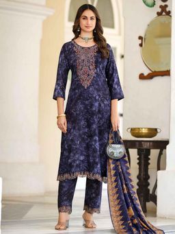Stylee LIFESTYLE - Navy Blue Pashmina Embroidered Dress Material