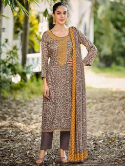 Stylee LIFESTYLE - Brown Pashmina Digital Printed Dress Material
