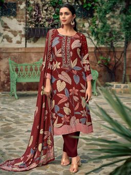 Stylee LIFESTYLE - Maroon Pashmina Digital Printed Dress Material