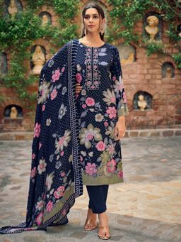 Stylee LIFESTYLE - Navy Blue Pashmina Digital Printed Dress Material