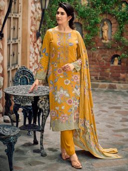 Stylee LIFESTYLE - Mustard Pashmina Digital Printed Dress Material