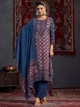 Stylee LIFESTYLE - Royal Blue Pashmina Digital Printed Dress Material
