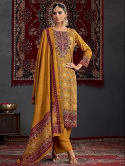 Stylee LIFESTYLE - Mustard Pashmina Digital Printed Dress Material