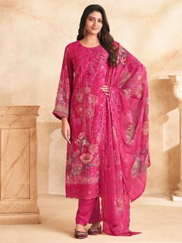 Stylee LIFESTYLE - Magenta Georgette Digital Printed Dress Material