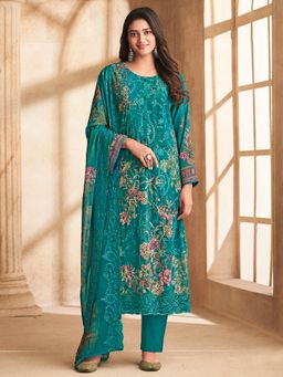 Stylee LIFESTYLE - Teal Georgette Digital Printed Dress Material