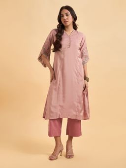 VISMAY - Viscose Shimmer Plain Sequins Embroidery Pink Kurta