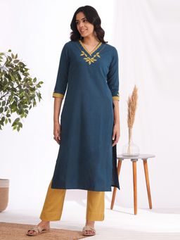 Kami Kubi - Straight Fit Cotton Fabric Blue Kurta