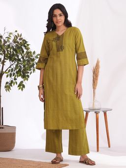 Kami Kubi - Straight Fit Woven Checks Yellow Kurta