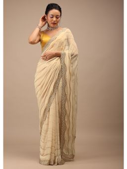 KALKI FASHION - Beige Saree Infused Golden Cut Dana and Copper Detailing with Unstitched Blouse