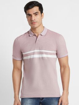 Globus - Men Salmon Striped Cotton Regular Fit Casual Polo T-Shirt