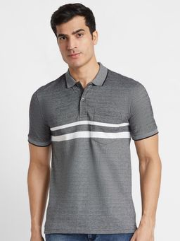 Globus - Men Black Striped Cotton Regular Fit Casual Polo T-Shirt
