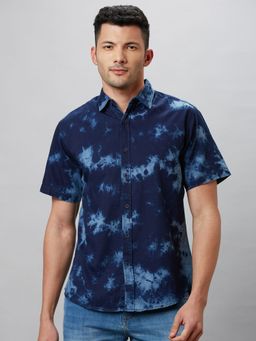 Globus - Men Blue Tie & Dyed Cotton Regular Fit Casual Shirt