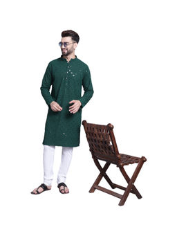 SOJANYA - Men Pure Cotton Green Sequence Kurta and Pyjama (Set of 2)