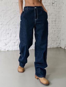 KOTTY - Women High Rise Cotton Lycra Straight Fit Full Length Baggy Jeans