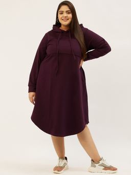 theRebelinme - Plus Size Women Burgundy Solid Color Knitted Jumper Winter Dress