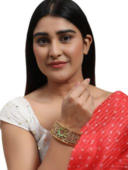 Anika's Creations - Traditional Copper Floral Shape Enameled Openable Kada Bracelet Bangle