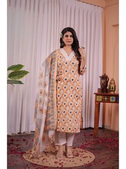 Anveri Textiles - Women Anveri Yellow Ethnic Printed Kurta and Pant with Dupatta