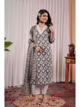 Anveri Textiles - Women Anveri Grey Ethnic Printed Kurta and Pant with Dupatta