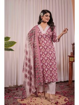 Anveri Textiles - Women Anveri Pink Ethnic Printed Kurta and Pant with Dupatta