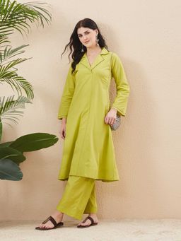 MOKOSH - Women Green Cotton Solid Kurta with Palazzo