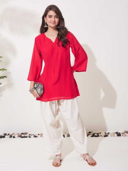 MOKOSH - Women Pink Cotton Embroidered Kurta with Salwar