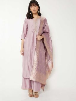 max - Women Lavender Embroidered A-Line Kurta with Pant and Dupatta