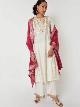 max - Women Off White Embroidered A-Line Kurta with Palazzo and Dupatta