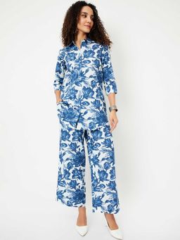 max - Women Blue Floral Printed Cotton Blend Co-Ord Set