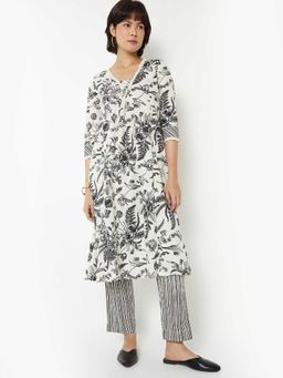 max - Women White Cotton Blend Printed A-Line Kurta and Pant