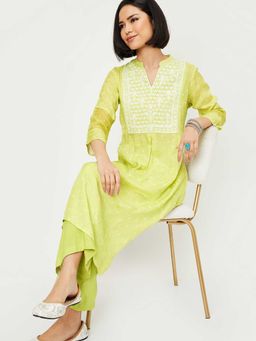 max - Women Green Embroidered A-Line Kurta and Pant