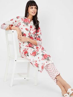 max - Women Off White Floral Print Straight Kurta and Pant