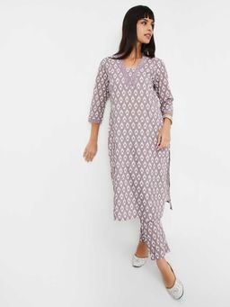max - Women Grey Printed Straight Kurta and Pant