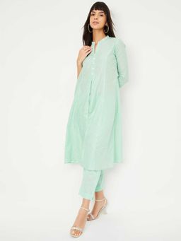 max - Women Green Embroidered A-Line Kurta and Pant