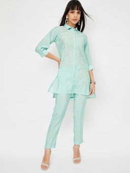 max - Women Green Embroidered Polyester Blend Co-Ord Set