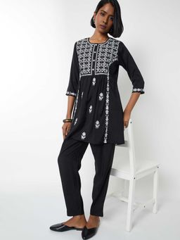 max - Women Black Embroidered A-Line Co-Ord Set
