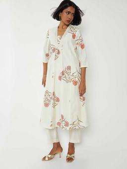max - Women Off White Floral Print A-Line Kurta with Pant