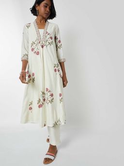 max - Women Off White Floral Print A-Line Kurta with Pant